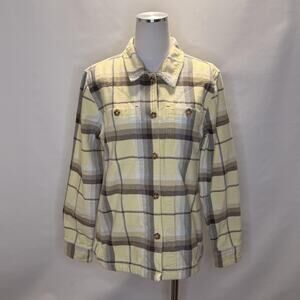Stio Jacket Womens Large Yellow Plaid Organic Cotton Flannel Lined Pockets
